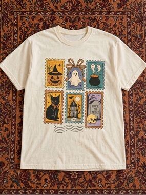 Gildan Cream Halloween Stamp Graphic Tee